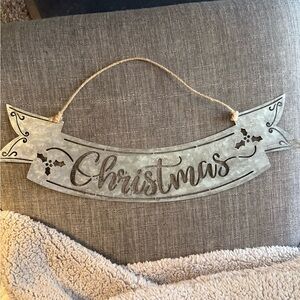 Tin Christmas hanging sign.